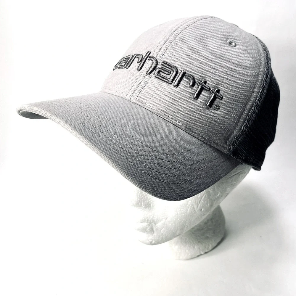 Carhartt Canvas Gray Mesh-Back Trucker Style Embroidered Logo Snapback - Unisex